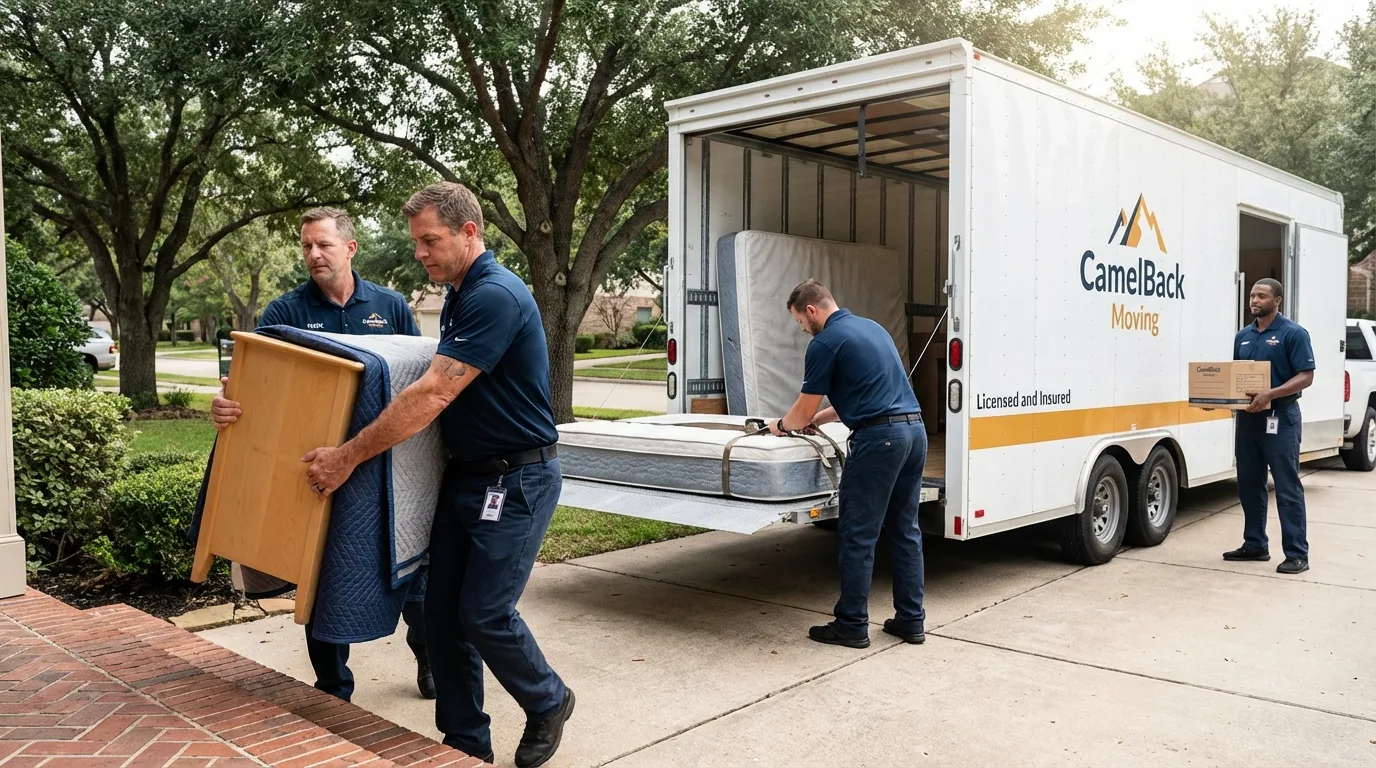 Crew loading residential truck for cross-state move from Sublette, KS