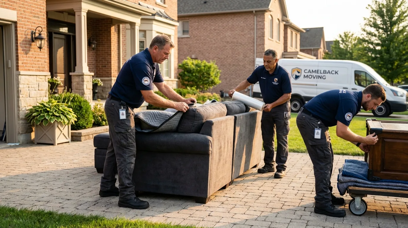 Large estate moving crew wrapping furniture in Sublette, KS